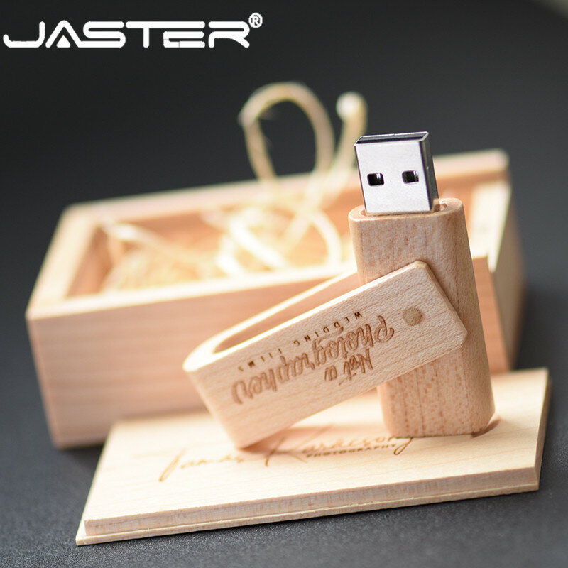 JASTER USB 2,0 деревянный вращающийся Флешка usb флэш-накопитель 4 ГБ 8 ГБ 16 ГБ 32 ГБ 64 Гб карта памяти Держатель Ручки Пользовательский логотип свадебный подарок