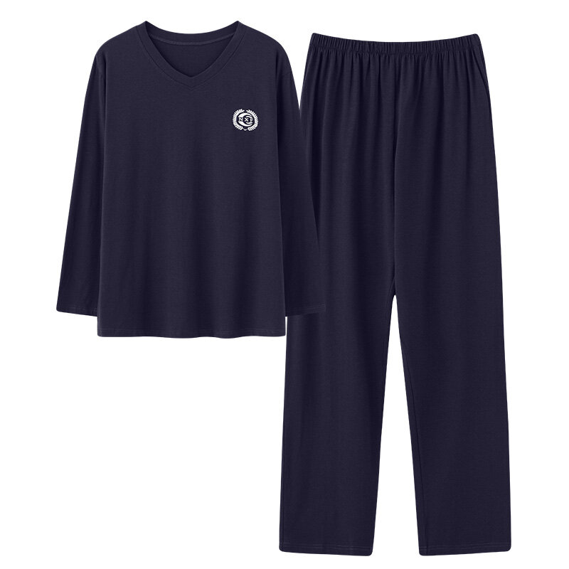 Mais novo modal men pijamas definir manga longa em torno do pescoço sleepwear solto 4xl masculino roupas de casa