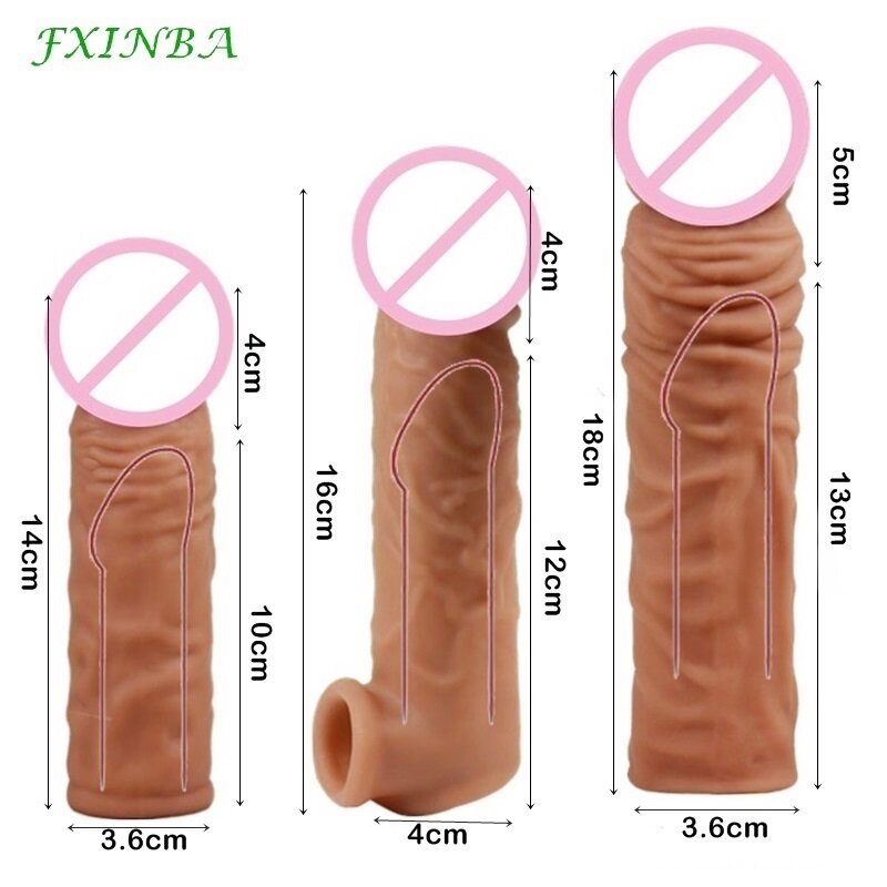 Fxinba 14-27Cm Realistische Penis Mouw Extender Cock Mouw Lul Vergroting Vertraging Ejaculatie Herbruikbaar Condoom Mannen Seksspeeltjes