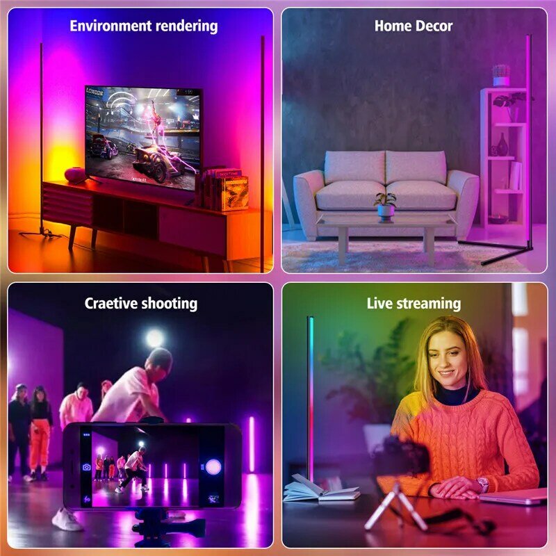 12Set 120/160CM RGB Led Floor Corner Lamp Smart APP Control Atmosphere Night Light Living Room Indoor Stand Lighting