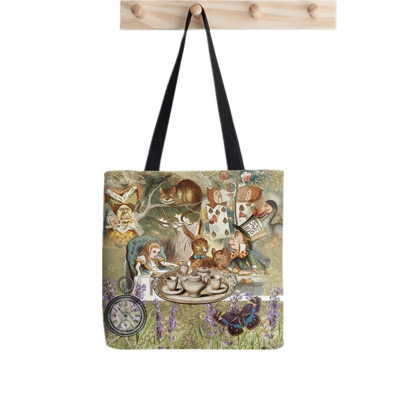 Женская кавайная сумка с принтом Алисы в we Wonderland, Холщовая Сумка для покупок в стиле Харадзюку, женская сумка-тоут