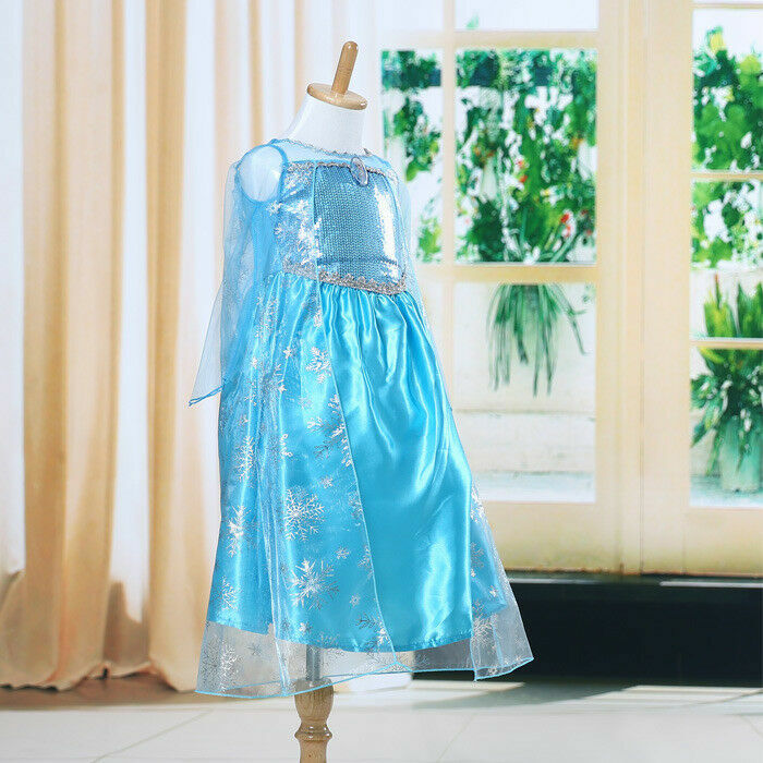 새로운 파란색 아기 여자 아이 냉동 의상 드레스 스노우 공주의 여왕 드레스 어린이 파티 드레스 코스프레 얇은 명주 그물 드레스 3-8Y