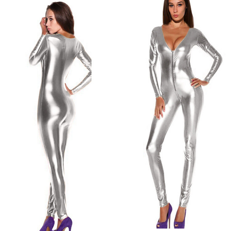 Wysokiej jakości Sexy Catsuit Faux Leather body kombinezon typu Bodycon Clubwear trykot kolory kostium na Halloween dla kobiet Cosplay pcv