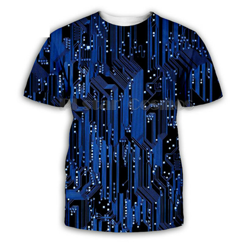 Man&#39;s T-shirt Electronic Chip Personality 3D Printing Short-Sleeved Fashion T-Shirt Harajuku Punk Style Oversized Clothes