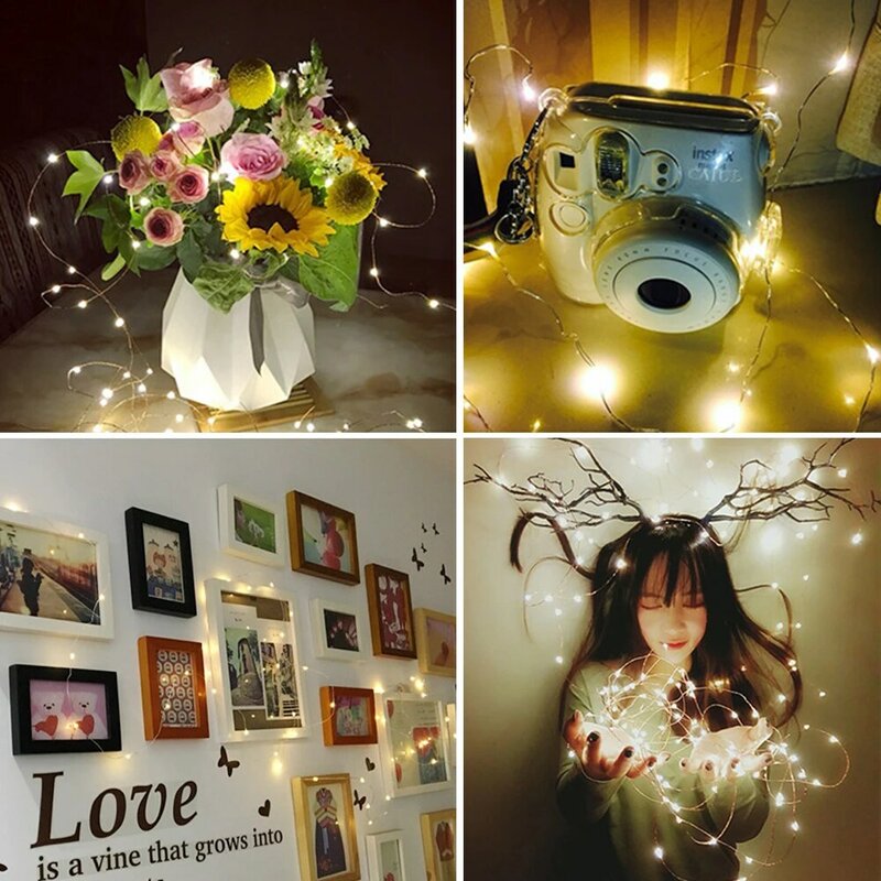 Светодиодная гирлянда с медным проводом, Рождественская лампа-лента для спальни, дома, свадьбы, Нового года, питание от USB, на батарейках