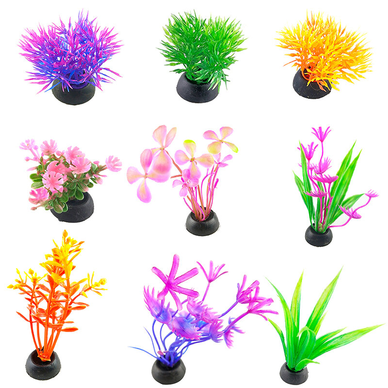 Plantes décoratives artificielles pour Aquarium 9-12cm, ornement en plastique de mauvaises herbes aquatiques sous-marines