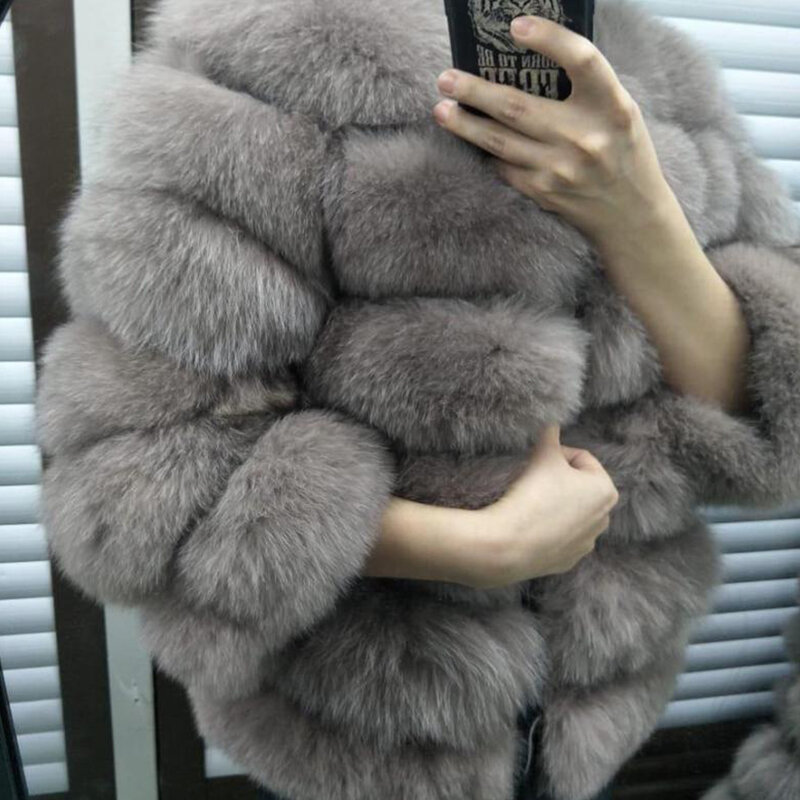 Abrigo corto de piel de zorro real, abrigo de piel de zorro natural, suave y cálido