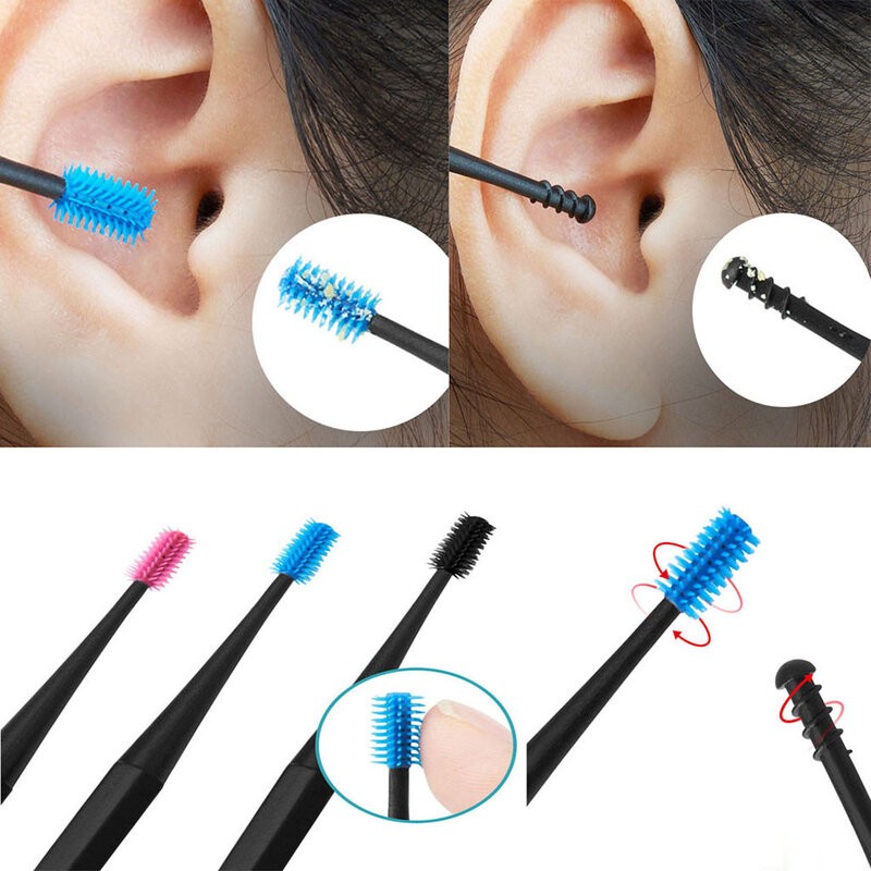 1PC Soft Silicone Ear Pick Double-ended Earpick Ear Wax Curette Remover cucchiaio per la pulizia dell'orecchio spirale strumento per la pulizia dell'orecchio Design a spirale