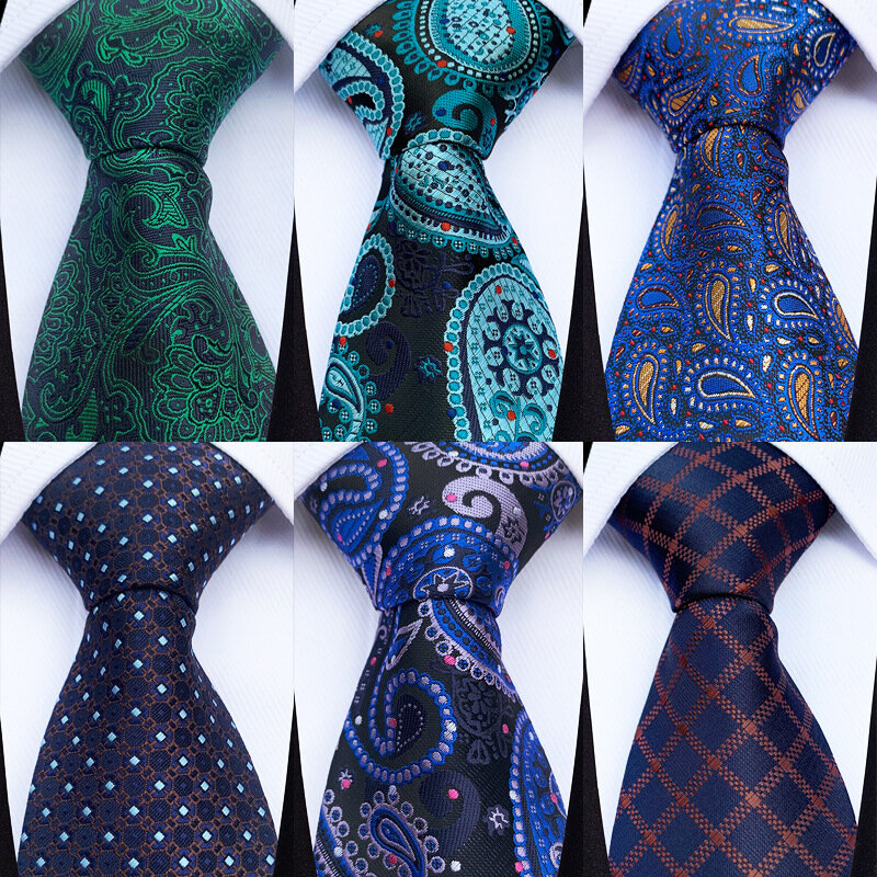 GUSLESON New Fashion Silk Jacquard Woven Print 8cm Plaid NeckTie for Men  Formal Occasions Business Party Gift High Quality Tie