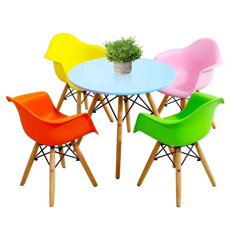 Table à manger et 4 chaises pour enfants, ensemble de 5 pièces, Table d'apprentissage avec 4 chaises de couleur