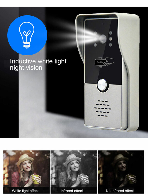 7 cal wideo domofon telefoniczny dzwonek do drzwi z RFID HD IR wodoodporna zewnętrzna lampka LED kamera karty indukcyjne do drzwi wideo System telefoniczny