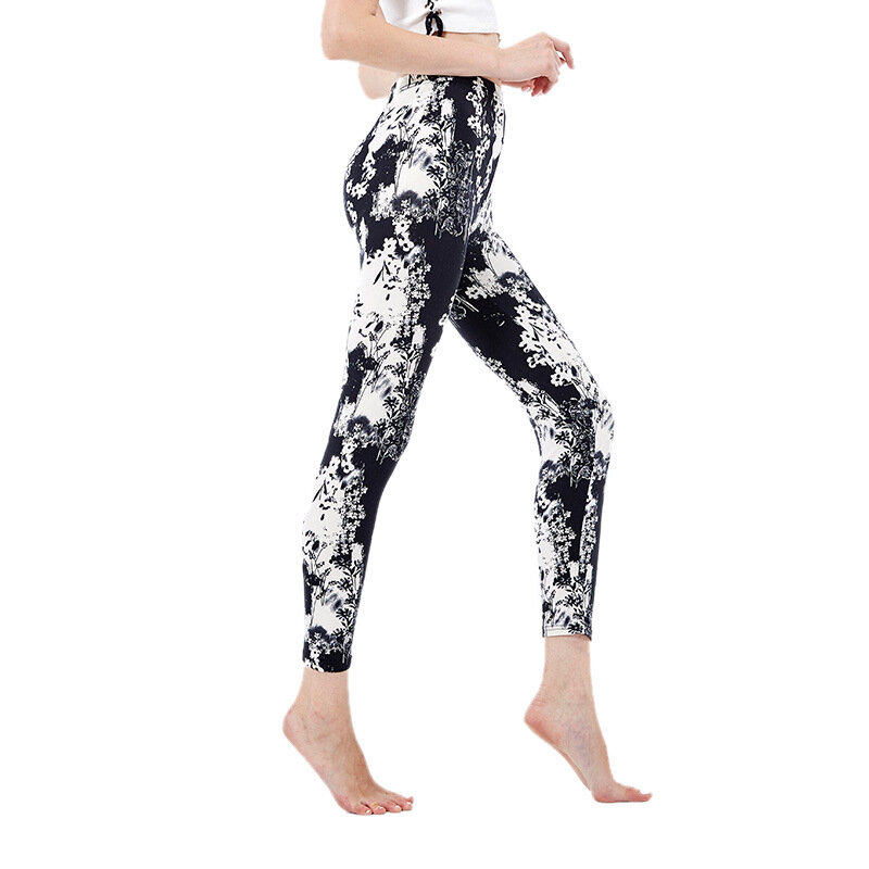 CHSDCSI High Elasticity Fitness Leggings Women Floral Print Push Up Leggings Breathable High Waist Gym Workout Black Pants