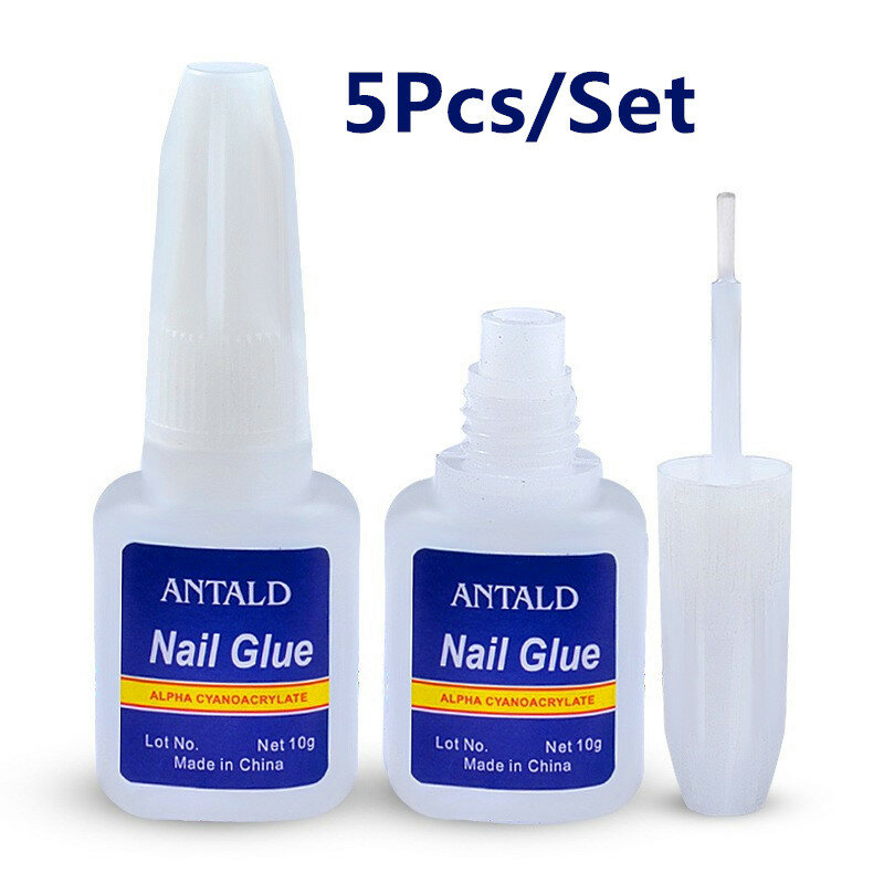Hot 5 stks / set 10g Valse nagel tips Lijm Nail Art Decoratie met Borstel Valse nagel lijm voor nail stickers en decals Manicure gereedschap