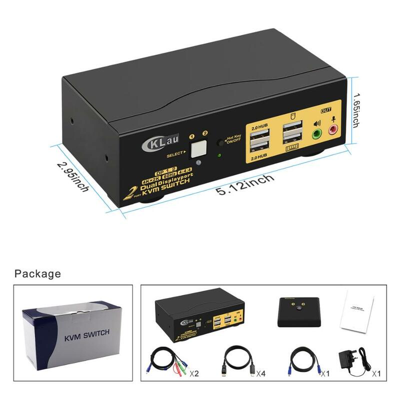 2port Dual monitor Displayport KVM Switch ,  Extended Display,   4K@60Hz, 4:4:4 , with audio and USB Hub