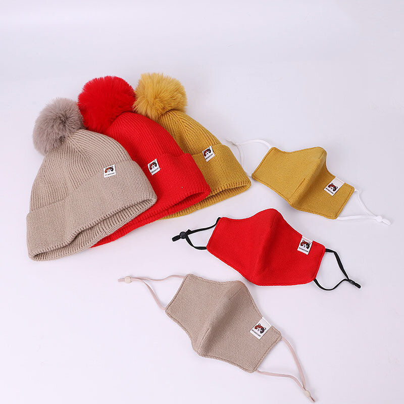 2021 boy girl baby autunno e inverno cappello pompon con maschera set cappellino per cappello lavorato a maglia caldo antivento per bambini