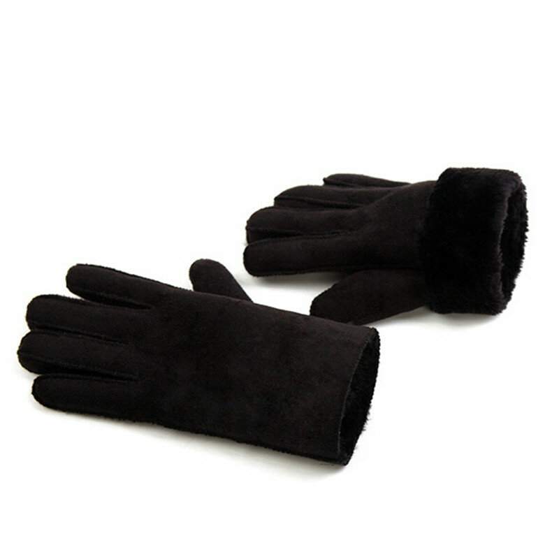 2019 зимние мужские кожаные перчатки с оленьей кожей для мужчин, теплые мягкие черные мужские варежки с имитацией кроличьей шерсти, мужские п...