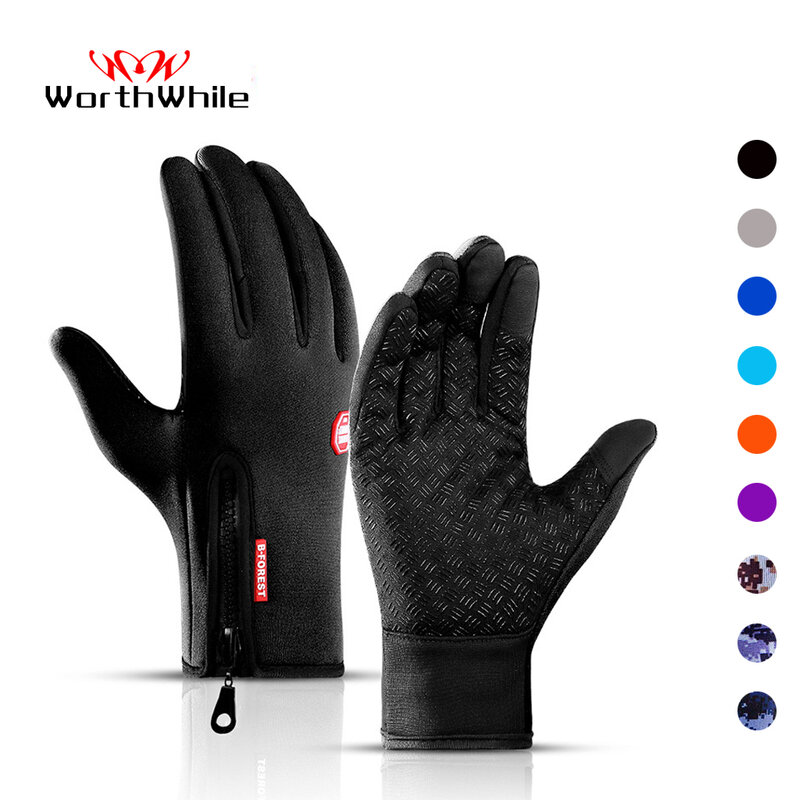 WorthWhile-guantes cálidos de invierno para ciclismo, guante de dedo completo para pantalla táctil, impermeable, para exteriores, esquí, motocicleta