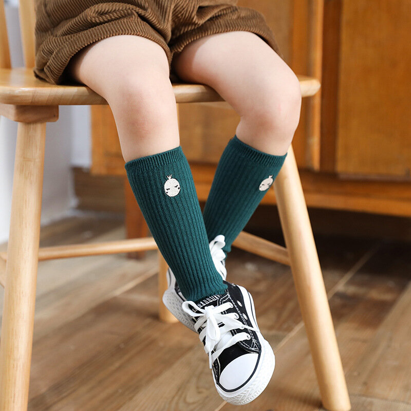 New embroidered cartoon baby high tube socks for boys and girls parent-child socks fashion combed cotton