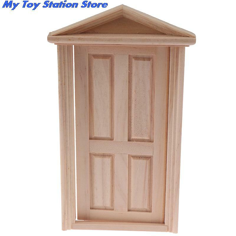 1/12 casa de bonecas em miniatura madeira externa única porta moldura da janela de madeira acessórios diy boneca móveis brinquedos multi estilos