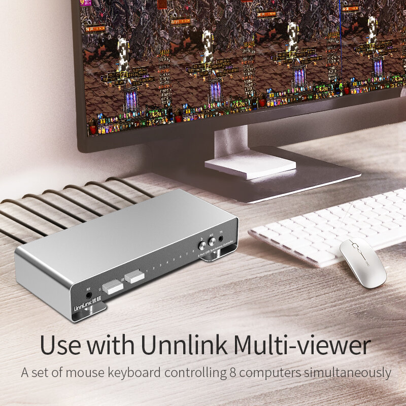 Unnlink-controlador síncrono usb de 8 portas, km, 1 conjunto de controle de teclado, mouse, 8 peças, computador, laptops, mesas, estação de trabalho