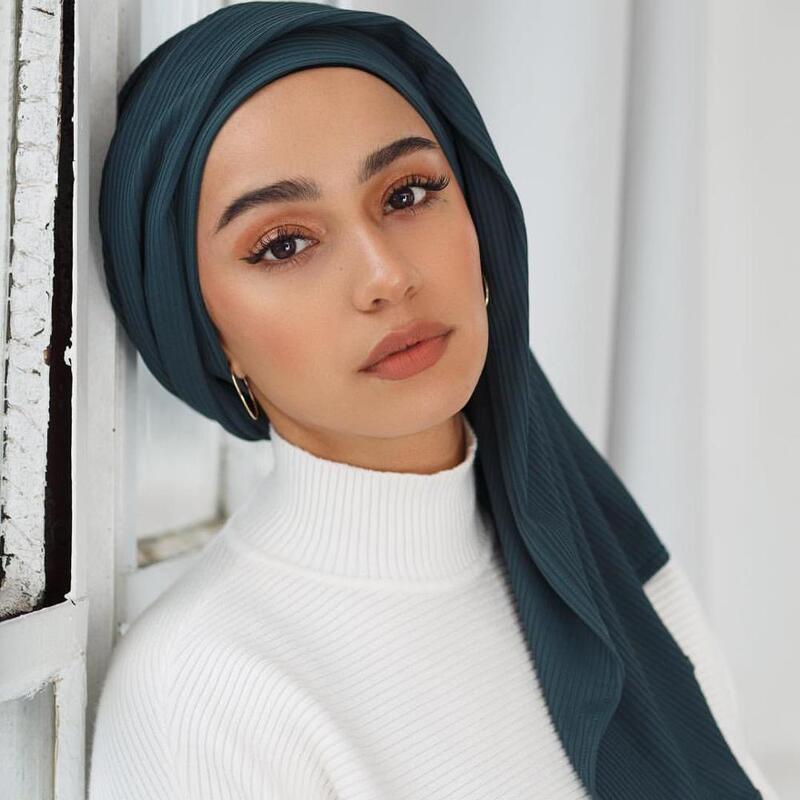 Fashion Lipit Garis Syal Wanita Syal Muslim Jersey Jilbab Selendang Hijeb Femme Afrika Headband Long Islam Underscarf Sjaal Bufandas