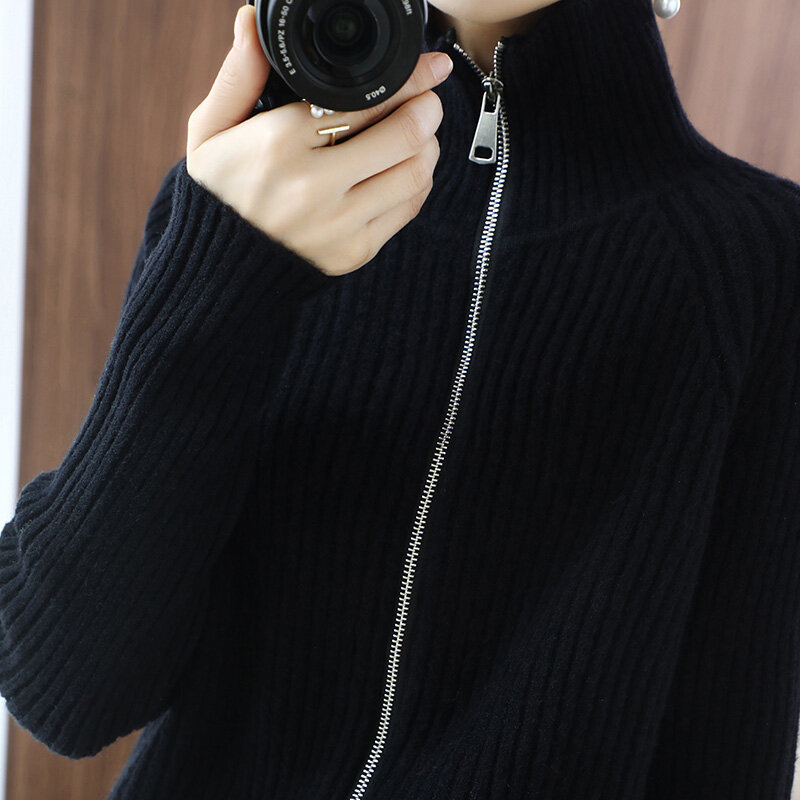 女性用ハイネックニットと長袖カーディガン,ファッショナブルなタートルネックセーター,薄手の用途の広いセーター,新しいコレクション2021