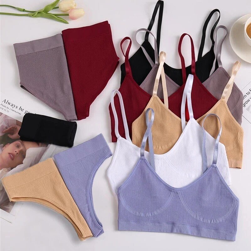 Conjunto de sujetador y bragas para mujer, Bralette Sexy de realce, ropa interior sin costuras para Fitness, lencería deportiva, conjunto de Top corto sin mangas, S-XL