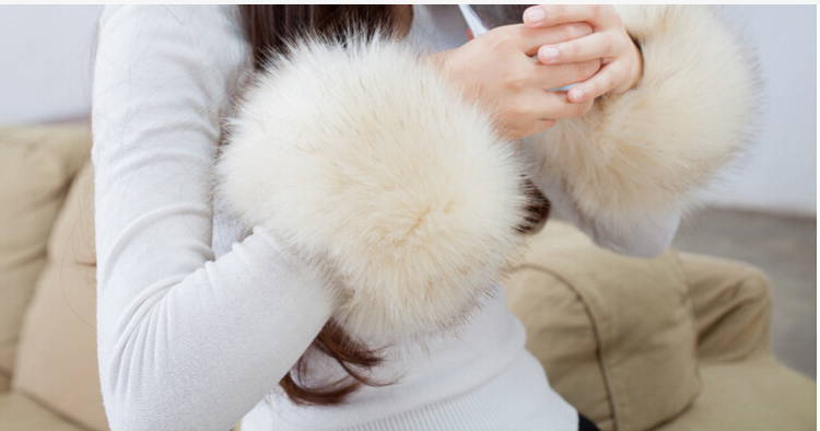 Winter Women's  Fur Sleeve Faux Fox Wool warm Sleeves Bowl