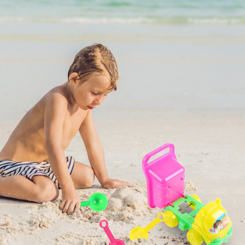 4 pçs brinquedos de praia das crianças dos desenhos animados praia buggy conjunto crianças jogar brinquedo de água verão praia à beira-mar jogar areia caminhão de água brinquedo de praia