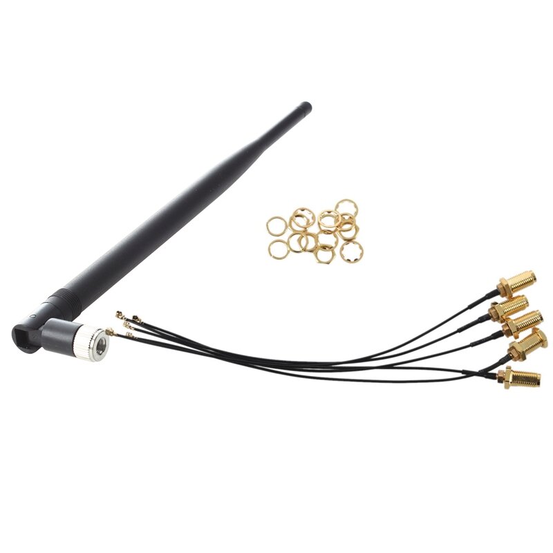1 Pcs 2.4GHz 10DBi Wireless WIFI Booster Antenna WLAN & 5 Pcs Connector Antenna WiFi Pigtail SMA Female to IPX Extension Cable 1