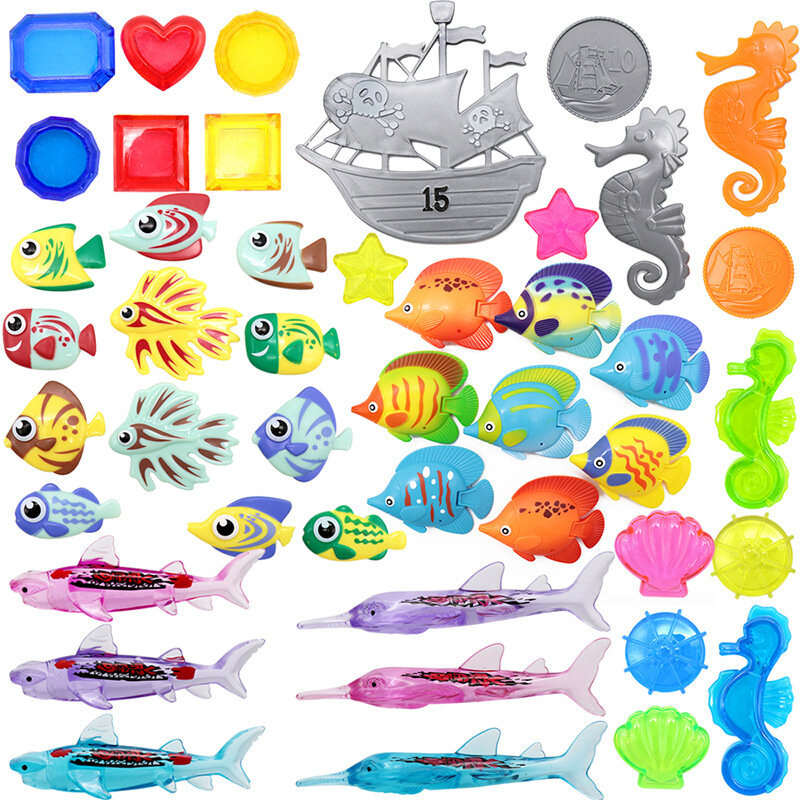 다이빙 장난감 어린이 여름 수영 상어 다이빙 물고기 반지 보물 사냥 풀 물 게임, 어린이 훈련 수영장 장난감