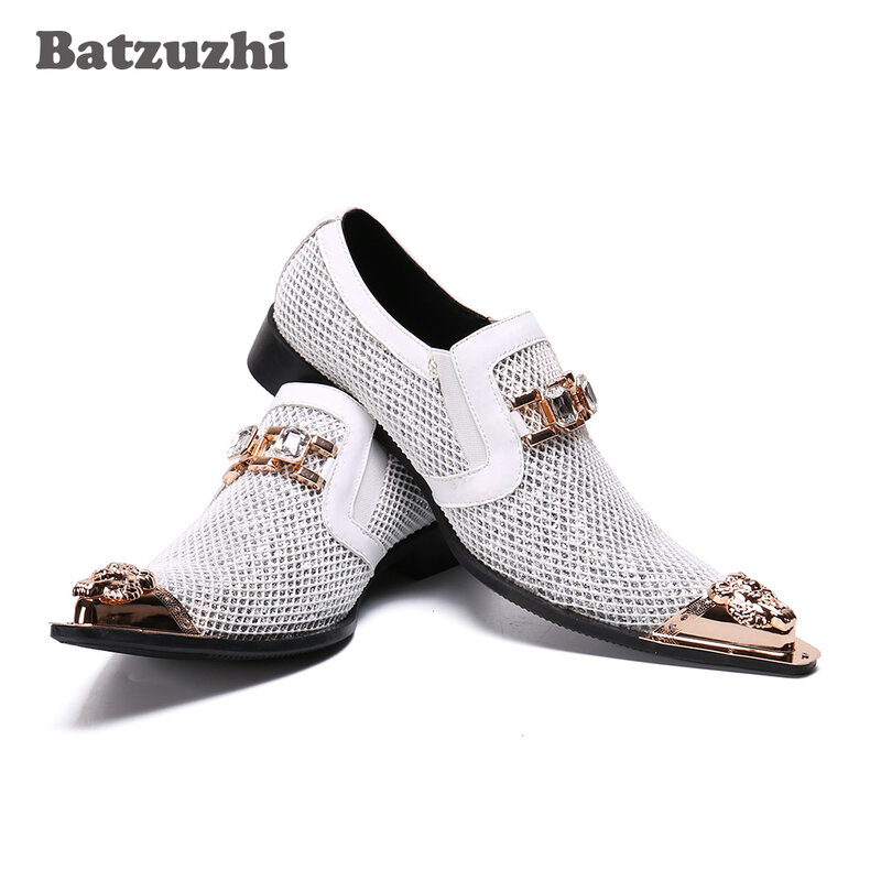 Batzuzhi-럭셔리 수제 남성 신발, 뾰족한 금속 팁 가죽 드레스 신발, 남성 신발, 남성 남성 신발, 깜박임 파티 및 결혼식 신발, 남성