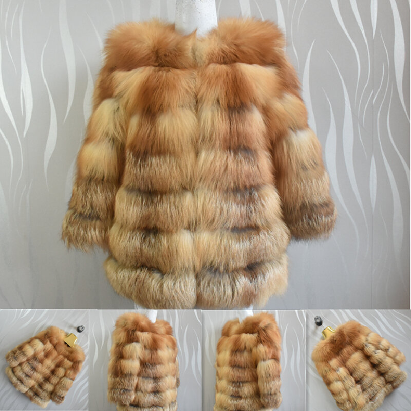 Casaco de raposa vermelha com pele 2020 natural, casaco feminino curto e bonito de inverno, pele de raposa 100% verdadeira, couro legítimo, manter aquecido na moda