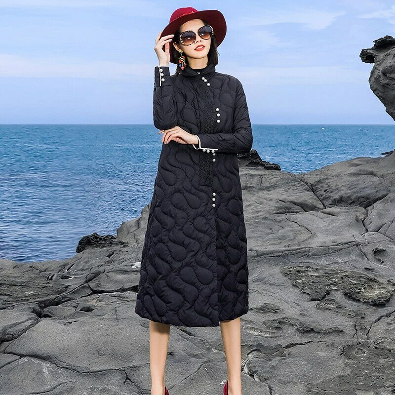Jaqueta feminina vintage 2020, casaco de pato branco vintage coreano outono inverno