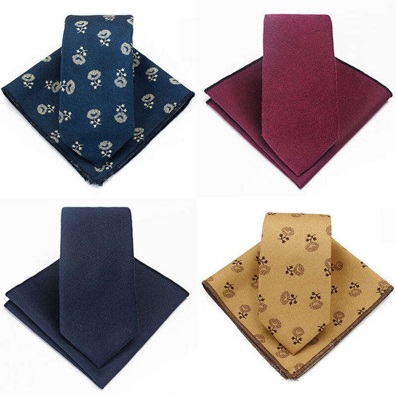 Gusleson conjunto de gravata e lenço de pescoço masculino, 6cm, de algodão, estampado, para casamento, negócios, festa, presente formal