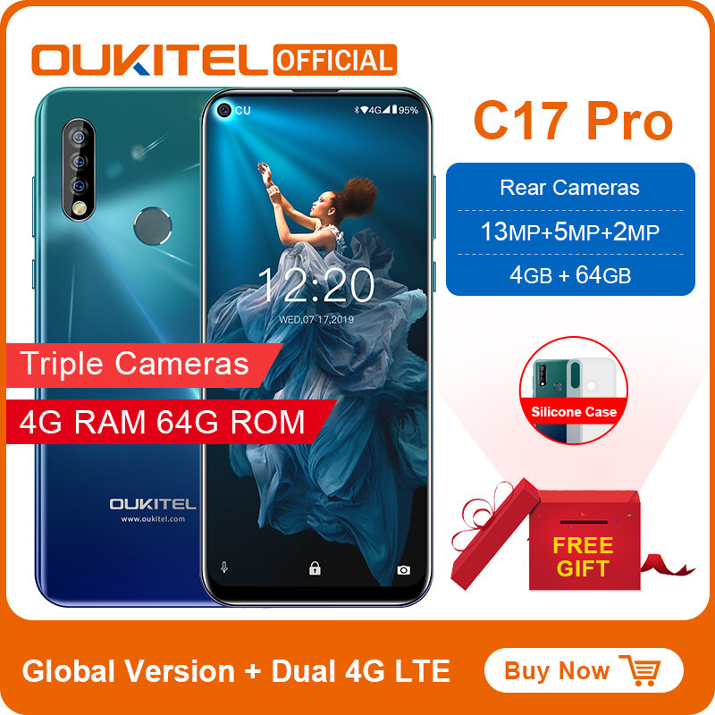 Oukitel c17 pro 6.35 "19.5: 9 android 9.0 telefone móvel mtk6763 octa núcleo 4g ram 64g rom duplo 4g lte câmeras triplas traseiras smartphone