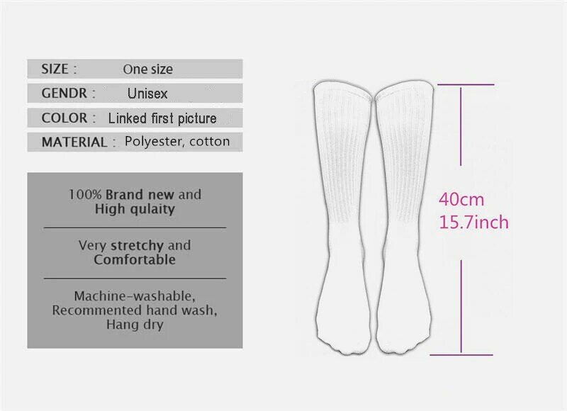 Chaussettes athlétiques personnalisées unisexes pour adolescents et adultes, chaussettes amusantes avec impression numérique à 360 °