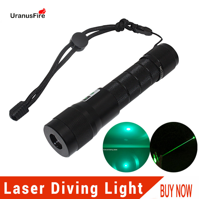 Uranusfire Laser Hijau Menyelam Senter Pencahayaan Portabel Obor Tahan Air Underwater 100M Laser LED Scuba Dive Obor Cahaya