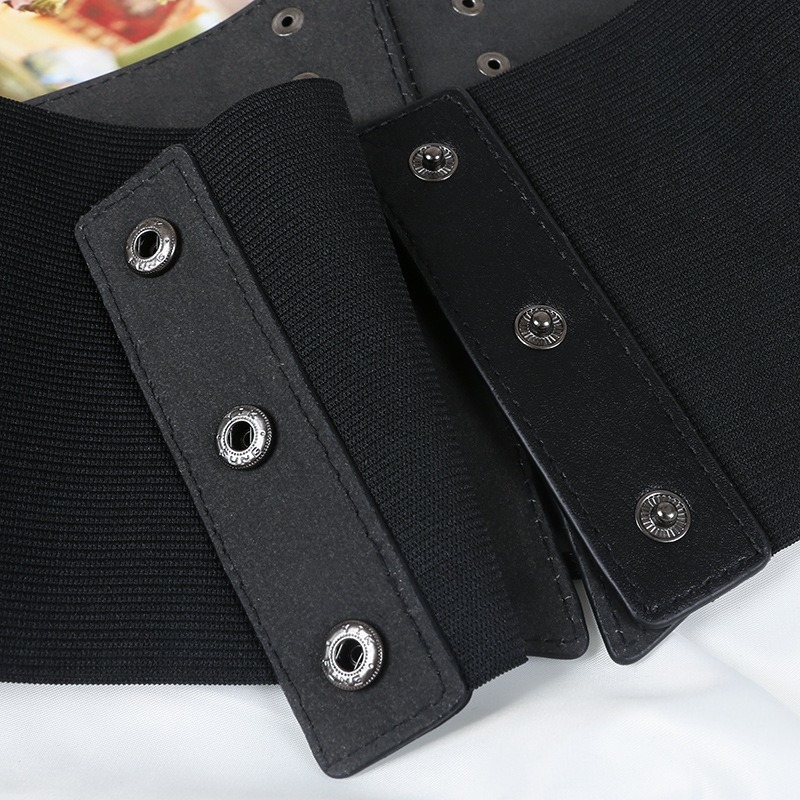 Cinturones elásticos anchos de PU para mujer, corsé Delgado negro de cuero de imitación, cinturón de cintura para vestido, faja con hebilla de Pin