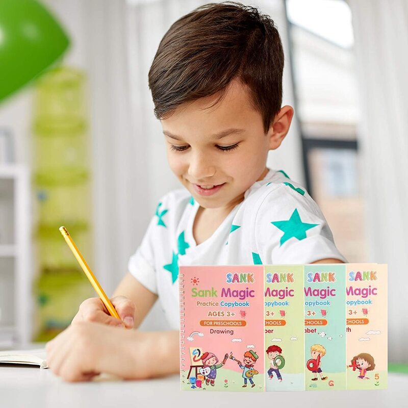 4 pçs afundou magia prática copybook inglês para crianças reutilizáveis magia copybook crianças livro de rastreamento para escrita