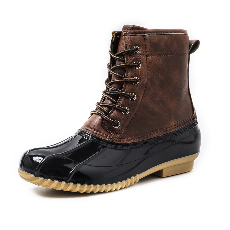 STRONGSHEN – bottes imperméables en canard pour femmes, avec fermeture éclair, semelle en caoutchouc, chaussures de pluie, à lacets, cheville, chaussures d'hiver en fourrure