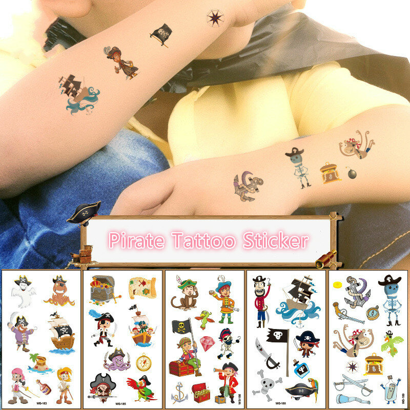 Autocollants de tatouage Pirate à usage unique, 10 pièces, dessin animé amusant et étanche, jouets de noël pour enfants