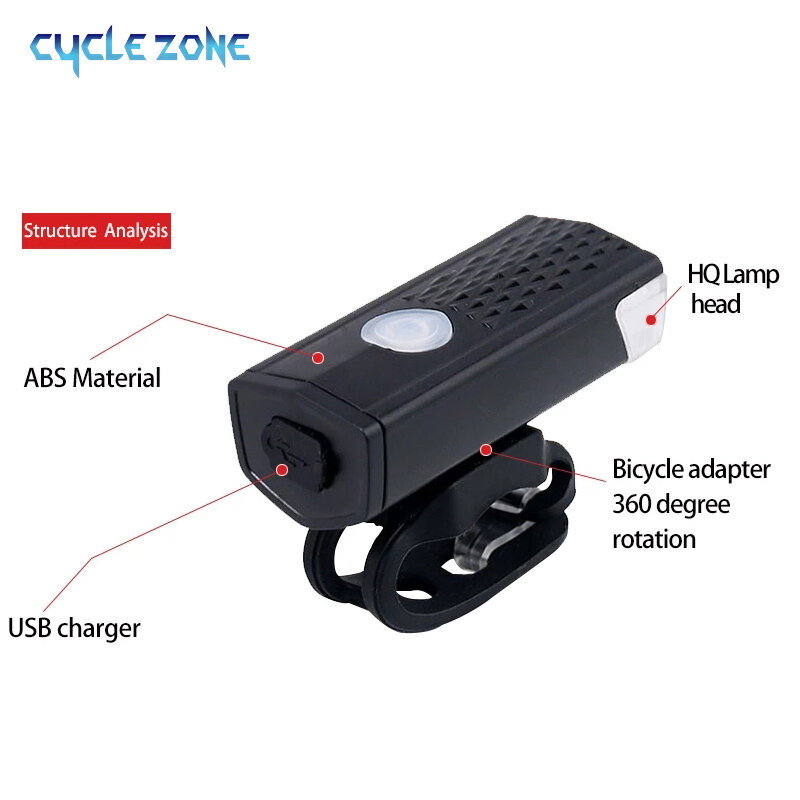 MTB 자전거 전면 조명 USB LED 충전식 방수 산악 자전거 헤드 라이트 자전거 안전 경고등 사이클링 액세서리