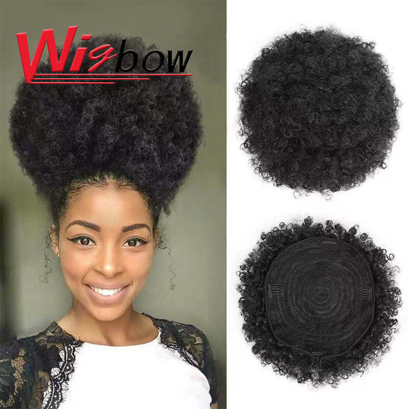 Monglian-Cola de Caballo rizada Afro para mujeres negras, coleta de cabello humano con cordón, peluca rizada con lazo