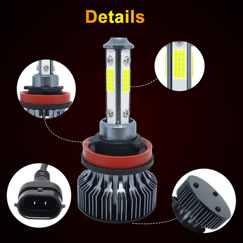 Lâmpada LED de luz de neblina automática, farol de carro mini, 4 lados, 80W, 16000LM, H7, H8, H9, H11, H4, 880, 9005, 9006, 6500K, 12V, 2 PCes