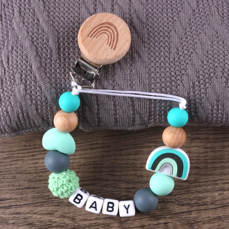 Clips para chupete personalizados hechos a mano, soporte de silicona, cadena de soporte para chupete de arcoíris, regalo para mordedor de bebé