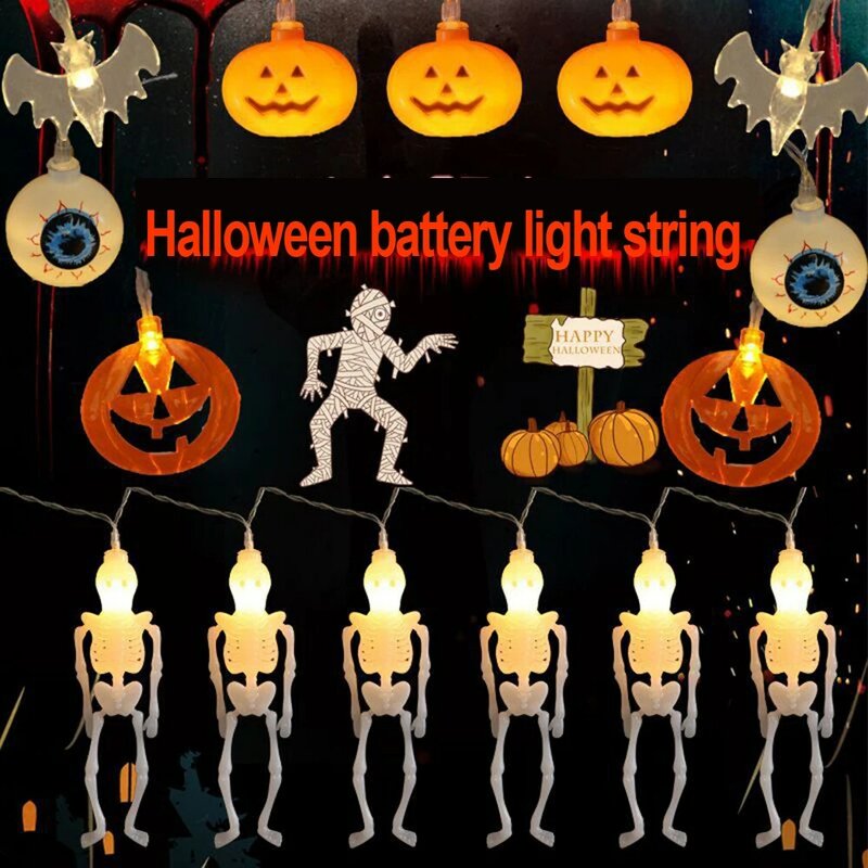 10LED 20LED 1.5M 3M Đèn LED Dây Đêm Halloween Ánh Sáng Hoạt Động Bằng Pin Dây Đèn Trang Trí Halloween Ngoài Trời Trong Nhà đèn