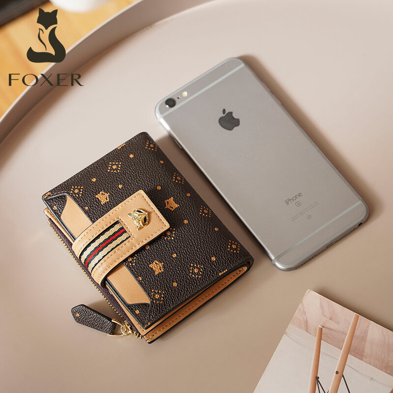 FOXER – porte-carte monogramme pour femmes, portefeuille court, Mini-sac d'argent Chic en cuir PVC, petit porte-monnaie à la mode, pochette