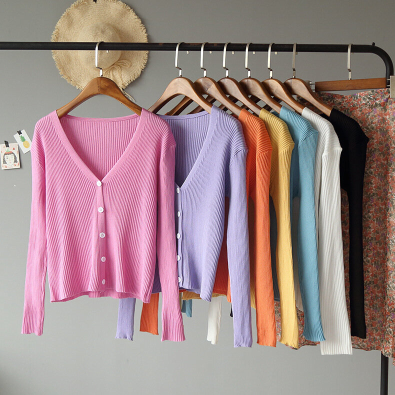 MONMOIRA couleur bonbon simple boutonnage tricoté Cardigan femmes français tricots de style décontracté dames basique recadrée pull cardigan cws0314