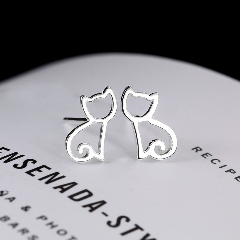 High Quality 100% 925 Sterling Silver Earring Fashion Cute Cat Stud Earrings Gift For Women Girls Sterling-silver-jewelry